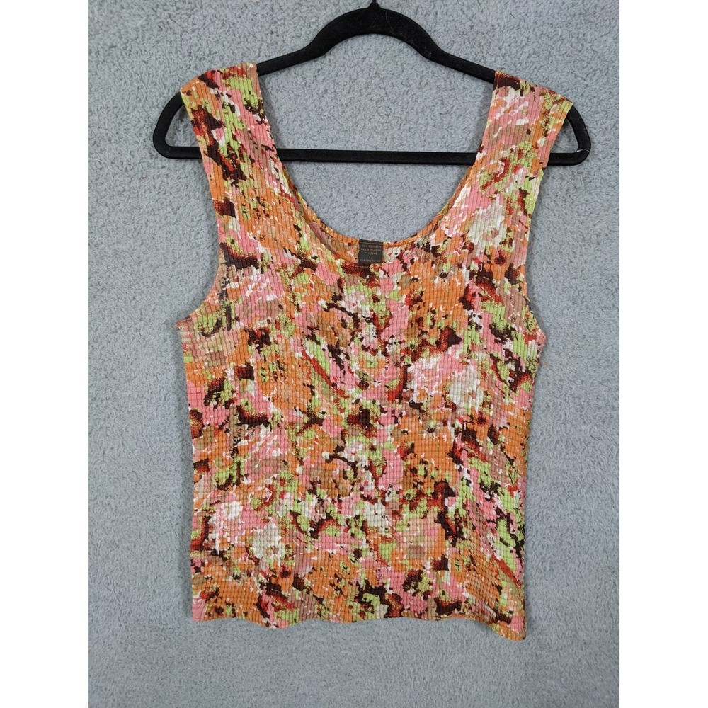 Abstract Crinkle Tank Top Women L Multicolor Indie Festival Y2K Boho Art to Wear